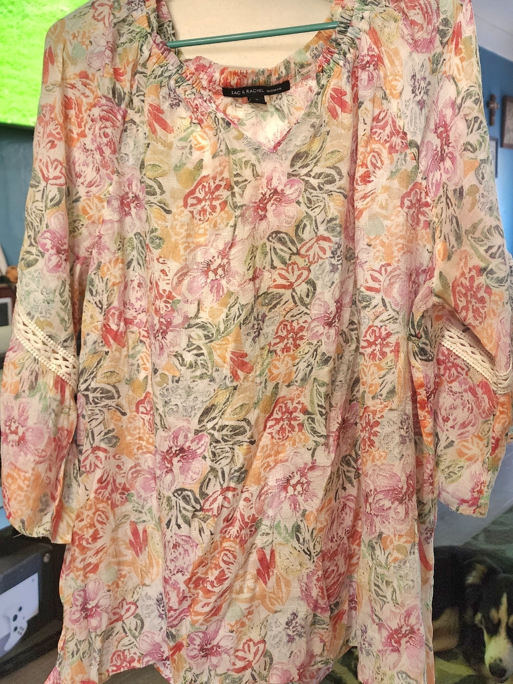Zac & Rachel Pastel Floral Peasant Tunic Sz 3X